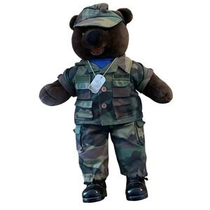 Vintage 1989 US Air Force Bear Plush Toy Camo Uniform Dog Tag Cap Boots Cute!!‎